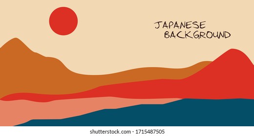 Abstract cover design template colorful of Japanese modern mountains and sun shapes background