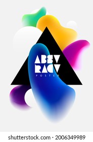 Design de tampa abstrata. Modelo com formas multicoloridas líquidas e quadro de texto. Ilustração geométrica minimalista