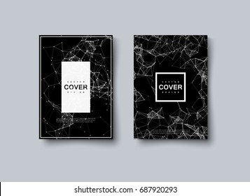 Abstract cover design. Vector creative illustration. Mockup template for branding. A4 paper size black poster with abstract polygons and lines. Futuristic plexus structure. Technology or data concept