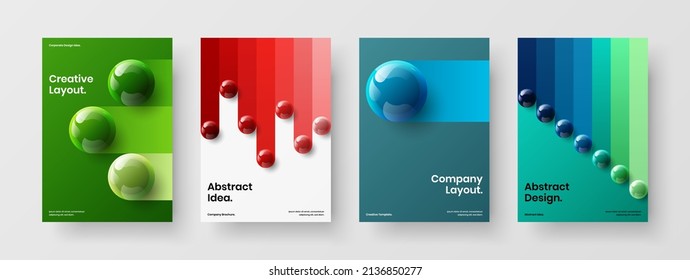 Abstract cover design vector layout collection. Bright 3D balls placard illustration set.