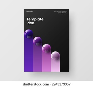Abstract cover design vector template. Minimalistic 3D spheres annual report illustration.
