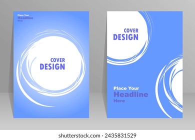 Abstract cover design in white and blue circles. Annual reports, pamphlets, presentations, brochures. Front page, book cover layout design. Cover design template.