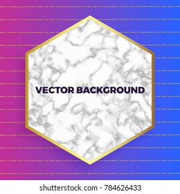 Abstract cover design white marble texture card with purple, blue gradient background with gold glitter lines, place your text. Template for your designs, banner, invitation, party, birthday, wedding.