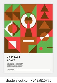 Abstract cover. Geometric style poster. Vertical banner. Colorful geometry shapes and figures. Bauhaus placard with copy space for text. Contemporary minimal flyer. Brutalist form. Vector illustration