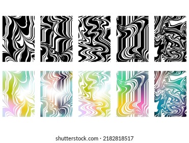 Conjunto de bandas de degradado fundidas de la cubierta abstracta. Diseño geométrico futurista Y2K. Colección de plantillas para folletos, carteles, portadas, cuadernos, revistas, pancartas, volantes y tarjetas.