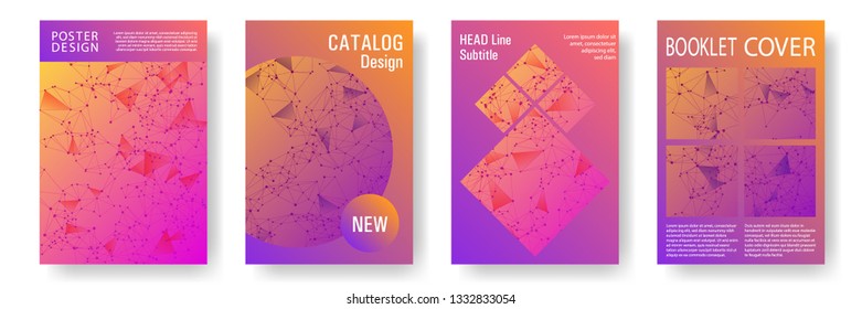 Abstract cover page layout. Global network connection polygonal grid. Interlinked nodes, molecular or  big data cloud structure concept. Information technology concept cover.