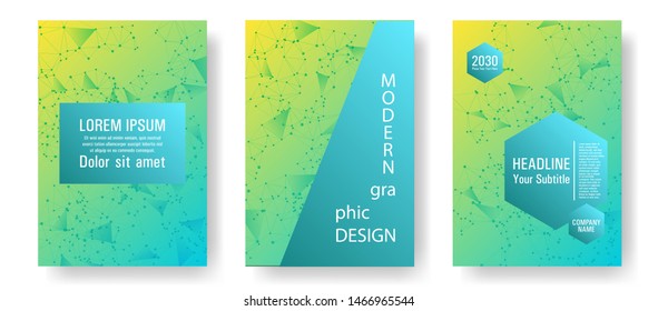 Abstract cover page layout. Global network connection triangles grid. Interlinked nodes, molecular or  big data cloud structure concept. Network nodes information technology cover.