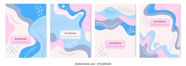 Сontemporary Abstract Cover page Templates Background modern  futuristic graphic cover page set Universal abstract cute floral design in pastel colors applicable for notebooks, planners, brochur