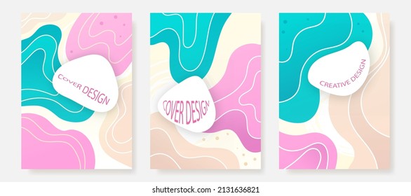 Abstract Cover page Templates Background natural free forms graphic cover page set Universal abstract cute fluid design in pastel colors applicable for notebooks, planners, brochures, book