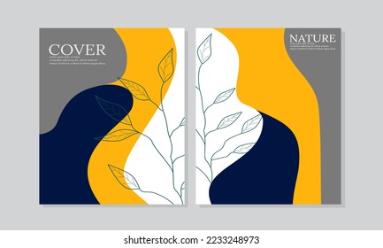 Abstract Cover page Templates Background modern. Universal abstract cute floral design in blue yellow colors. for notebooks, planners, brochures, book
