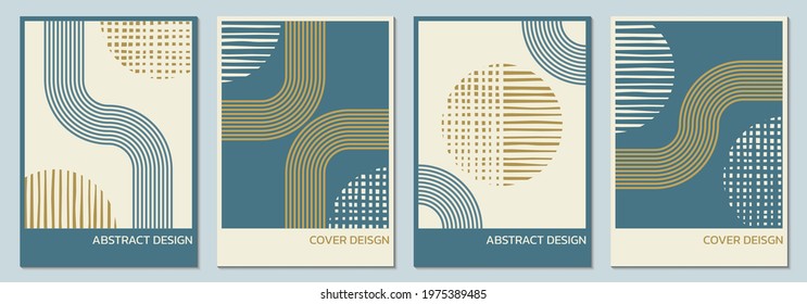 Abstract cover, poster, brochure design set with geometric background. Minimal art design with circles and lines. Vector illustration.