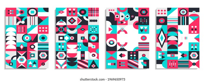 Abstract cover set Bauhaus geometric pattern background. It is suitable for poster, banner, flyer, etc. Vector illustration