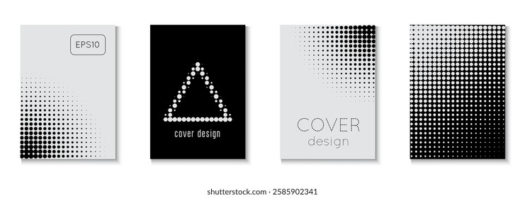 Abstract Cover Set. Black Music Texture. Color Art With Memphis Elements. Dynamic Design For Hipster Folder. Halftone White And Black  Flyer. Graphic Template. White Abstract Cover