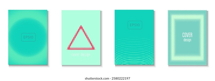 Abstract Cover Set. Future Concept In Minimal Layout. Dynamic Frame For Annual Invitation. Wave Flyer. Minimalist Book Background. Geometric Dot Pattern. Trendy Abstract Cover