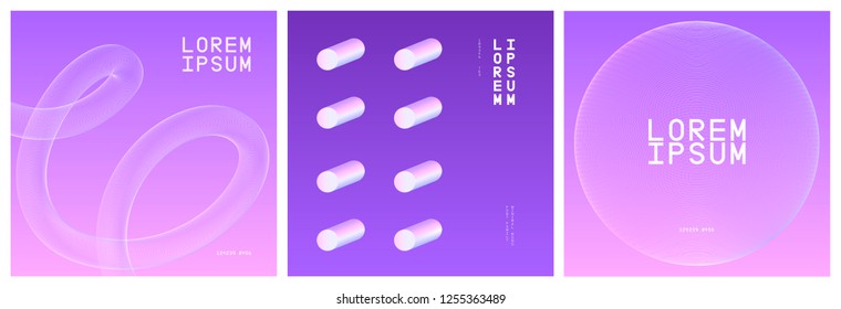 Abstract cover set. Halftone, 3D, Minimal covers design, gradients, ball, wave, cylinder. Vector template. Eps10