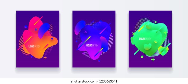 Abstract cover set of liquid shapes. Fluid vector design. Gradient flyer, banners with flowing liquid shapes. Modern design template.