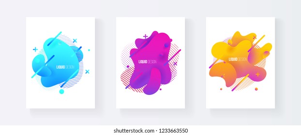 Abstract cover set of liquid shapes. Fluid vector design. Gradient flyer, banners with flowing liquid shapes. Modern design template.