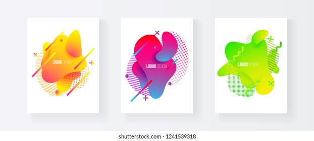 Abstract cover set of liquid shapes. Fluid vector design. Gradient flyer, banners with flowing liquid shapes. Modern design template.