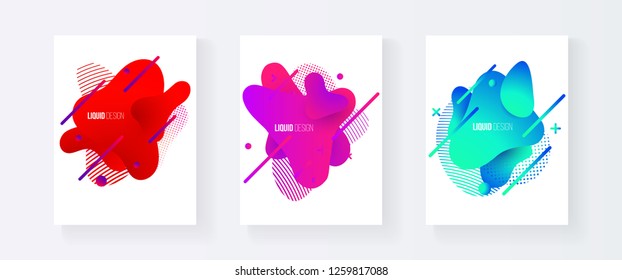 Abstract cover set of liquid shapes. Fluid vector design. Gradient flyer, banners with flowing liquid shapes. Modern design template.