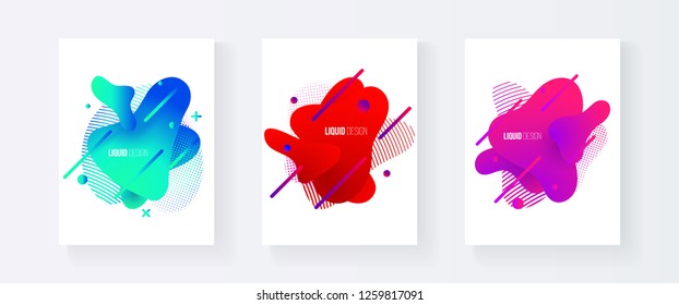 Abstract cover set of liquid shapes. Fluid vector design. Gradient flyer, banners with flowing liquid shapes. Modern design template.