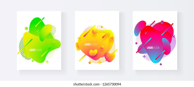 Abstract cover set of liquid shapes. Fluid vector design. Gradient flyer, banners with flowing liquid shapes. Modern design template.