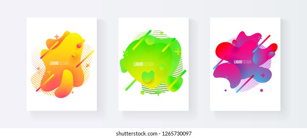 Abstract cover set of liquid shapes. Fluid vector design. Gradient flyer, banners with flowing liquid shapes. Modern design template.