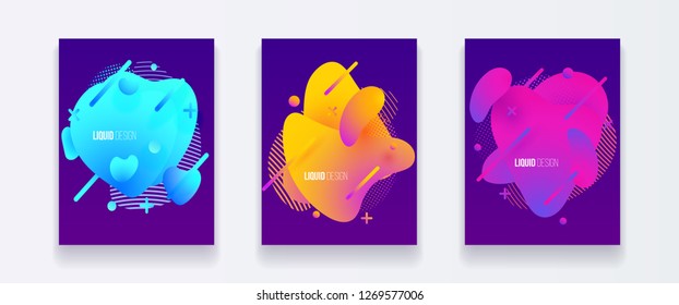 Abstract cover set of liquid shapes. Fluid vector design. Gradient flyer, banners with flowing liquid shapes. Modern design template.