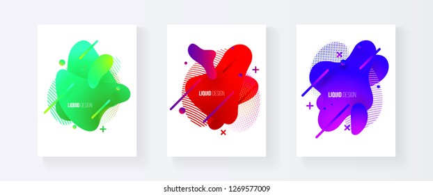 Abstract cover set of liquid shapes. Fluid vector design. Gradient flyer, banners with flowing liquid shapes. Modern design template.