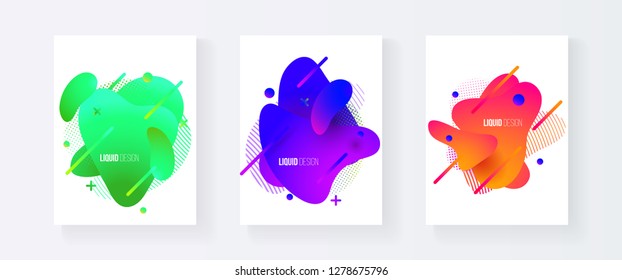 Abstract cover set of liquid shapes. Fluid vector design. Gradient flyer, banners with flowing liquid shapes. Modern design template.