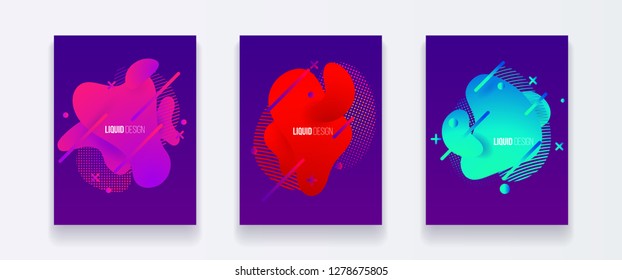 Abstract cover set of liquid shapes. Fluid vector design. Gradient flyer, banners with flowing liquid shapes. Modern design template.