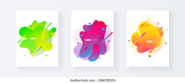 Abstract cover set of liquid shapes. Fluid vector design. Gradient flyer, banners with flowing liquid shapes. Modern design template.