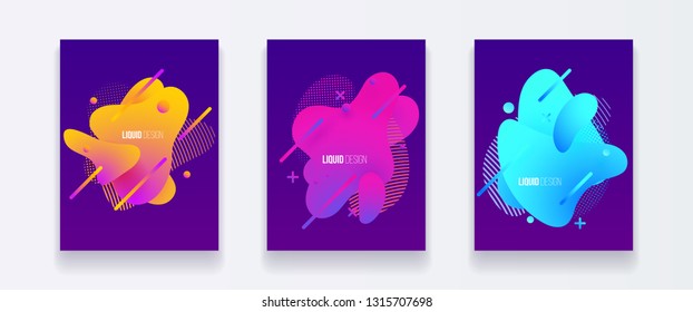 Abstract cover set of liquid shapes. Fluid vector design. Gradient flyer, banners with flowing liquid shapes. Modern design template.
