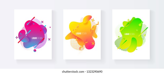 Abstract cover set of liquid shapes. Fluid vector design. Gradient flyer, banners with flowing liquid shapes. Modern design template.