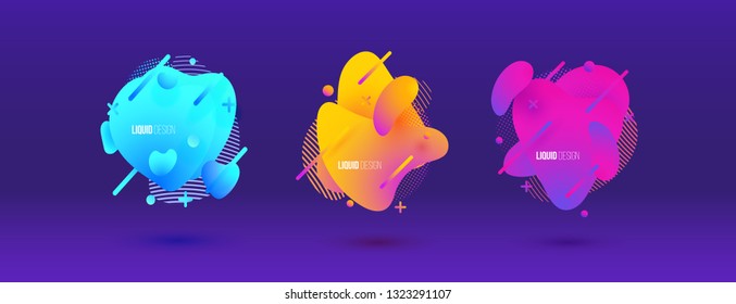 Abstract cover set of liquid shapes. Fluid vector design. Gradient flyer, banners with flowing liquid shapes. Modern design template.