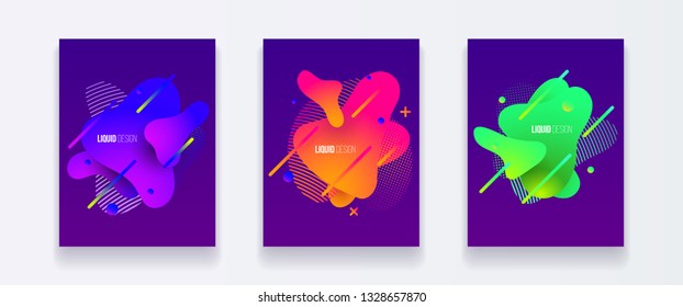 Abstract cover set of liquid shapes. Fluid vector design. Gradient flyer, banners with flowing liquid shapes. Modern design template.