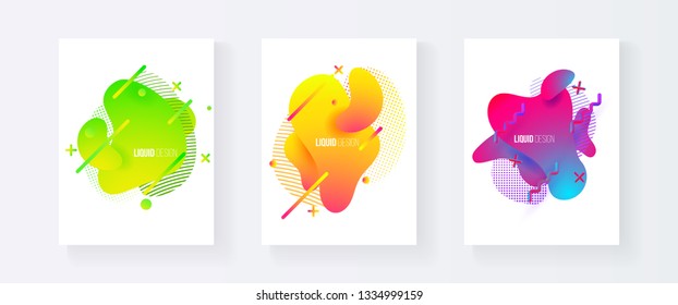 Abstract cover set of liquid shapes. Fluid vector design. Gradient flyer, banners with flowing liquid shapes. Modern design template.