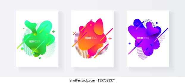 Abstract cover set of liquid shapes. Fluid vector design. Gradient flyer, banners with flowing liquid shapes. Modern design template.