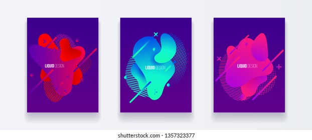 Abstract cover set of liquid shapes. Fluid vector design. Gradient flyer, banners with flowing liquid shapes. Modern design template.
