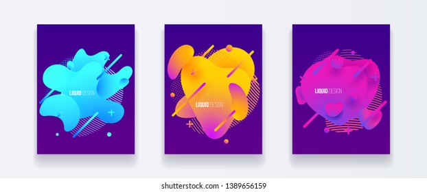 Abstract cover set of liquid shapes. Fluid vector design. Gradient flyer, banners with flowing liquid shapes. Modern design template.