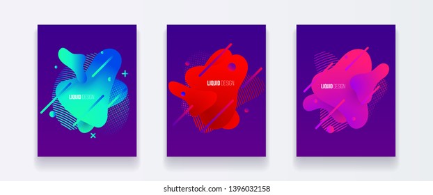 Abstract cover set of liquid shapes. Fluid vector design. Gradient flyer, banners with flowing liquid shapes. Modern design template.