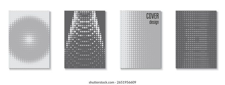 Conjunto de cubierta Abstractas. Textura blanca de 1980. Arte Fresco De Memphis Con Círculos. Elementos Futuristas En Página Plana. Línea Greyscale Y Grey Flyer. Plantilla empresarial. Cubierta Abstractas negra