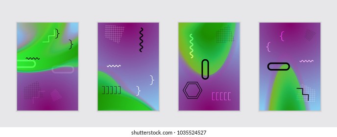 Abstract cover template with black geometric shapes. Poster with gradient neon colored  curved glow fluid shape. Liquid bright colors.