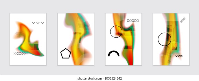 Abstract cover template with black geometric shapes. Poster with gradient neon colored  curved glow fluid shape. Liquid bright colors.