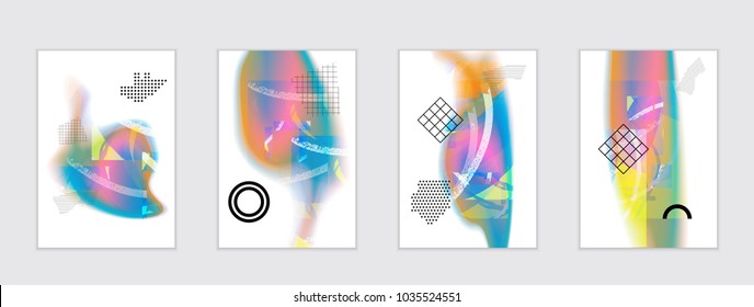 Abstract cover template with black geometric shapes. Poster with gradient neon colored  curved glow fluid shape. Liquid bright colors.
