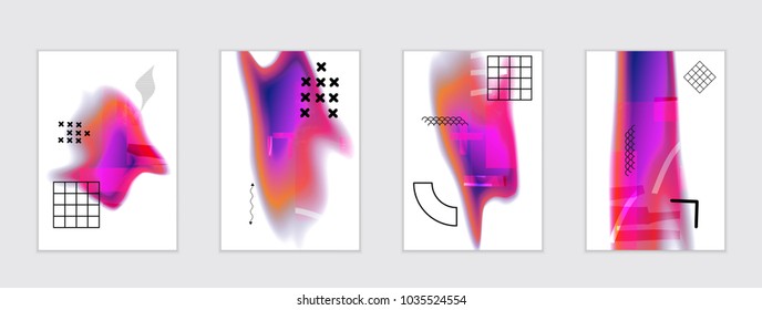 Abstract cover template with black geometric shapes. Poster with gradient neon colored  curved glow fluid shape. Liquid bright colors.