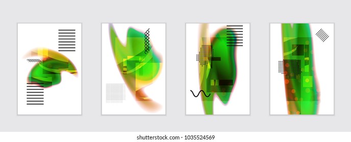 Abstract cover template with black geometric shapes. Poster with gradient neon colored  curved glow fluid shape. Liquid bright colors.