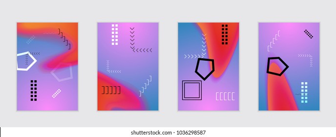 Plantilla de portada abstracta con formas geométricas negras. Afiche con forma de fluido de resplandor curvado de color neón. Colores brillantes y líquidos.