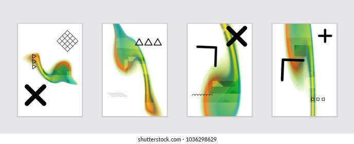 Abstract cover template with black geometric shapes. Poster with gradient neon colored  curved glow fluid shape. Liquid bright colors.