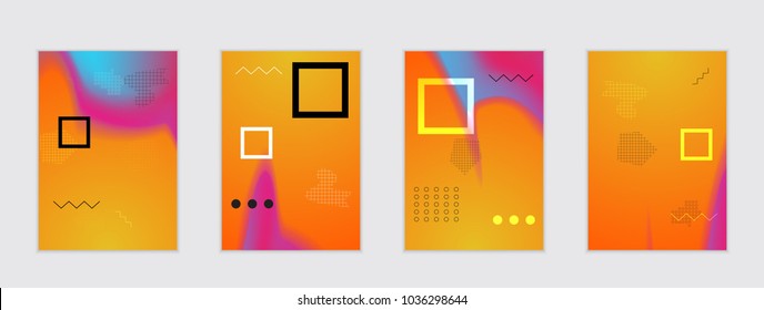 Abstract cover template with black geometric shapes. Poster with gradient neon colored  curved glow fluid shape. Liquid bright colors.