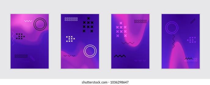 Abstract cover template with black geometric shapes. Poster with gradient neon colored  curved glow fluid shape. Liquid bright colors.